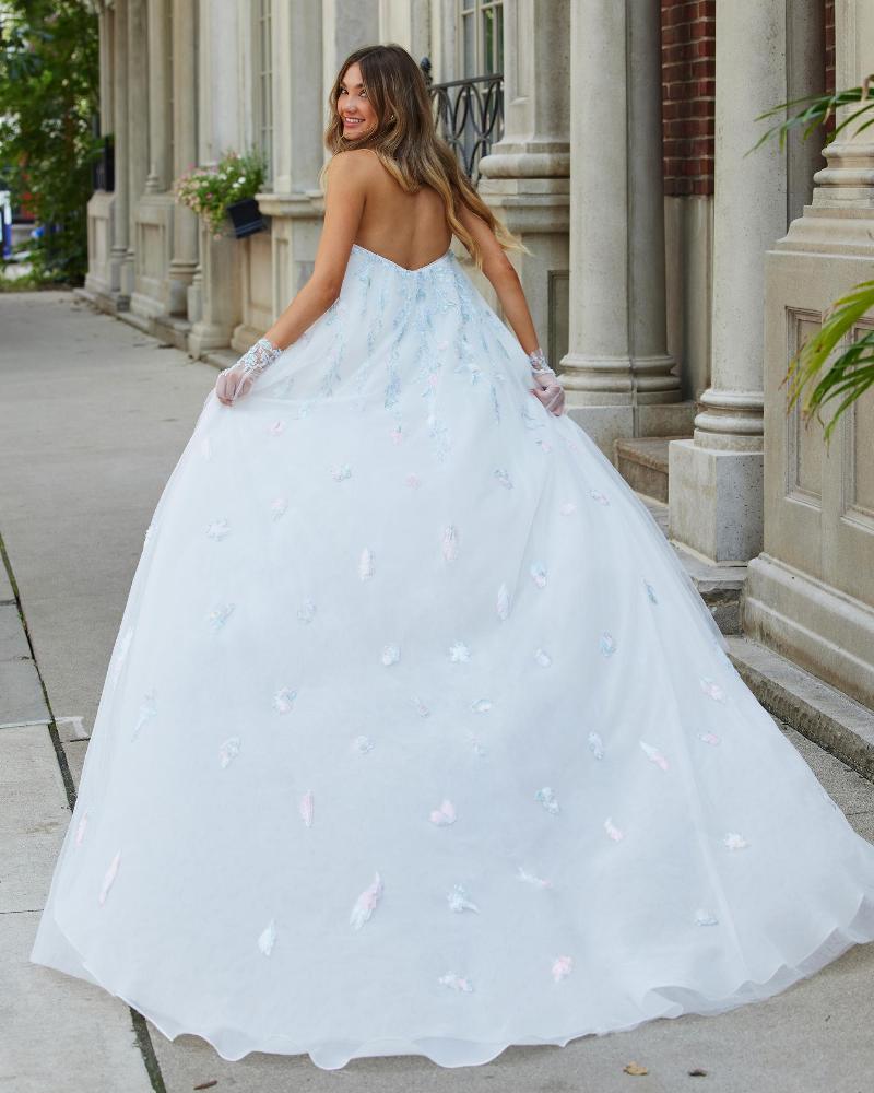 Aa2332 light blue short wedding dress with detachable train and gloves2